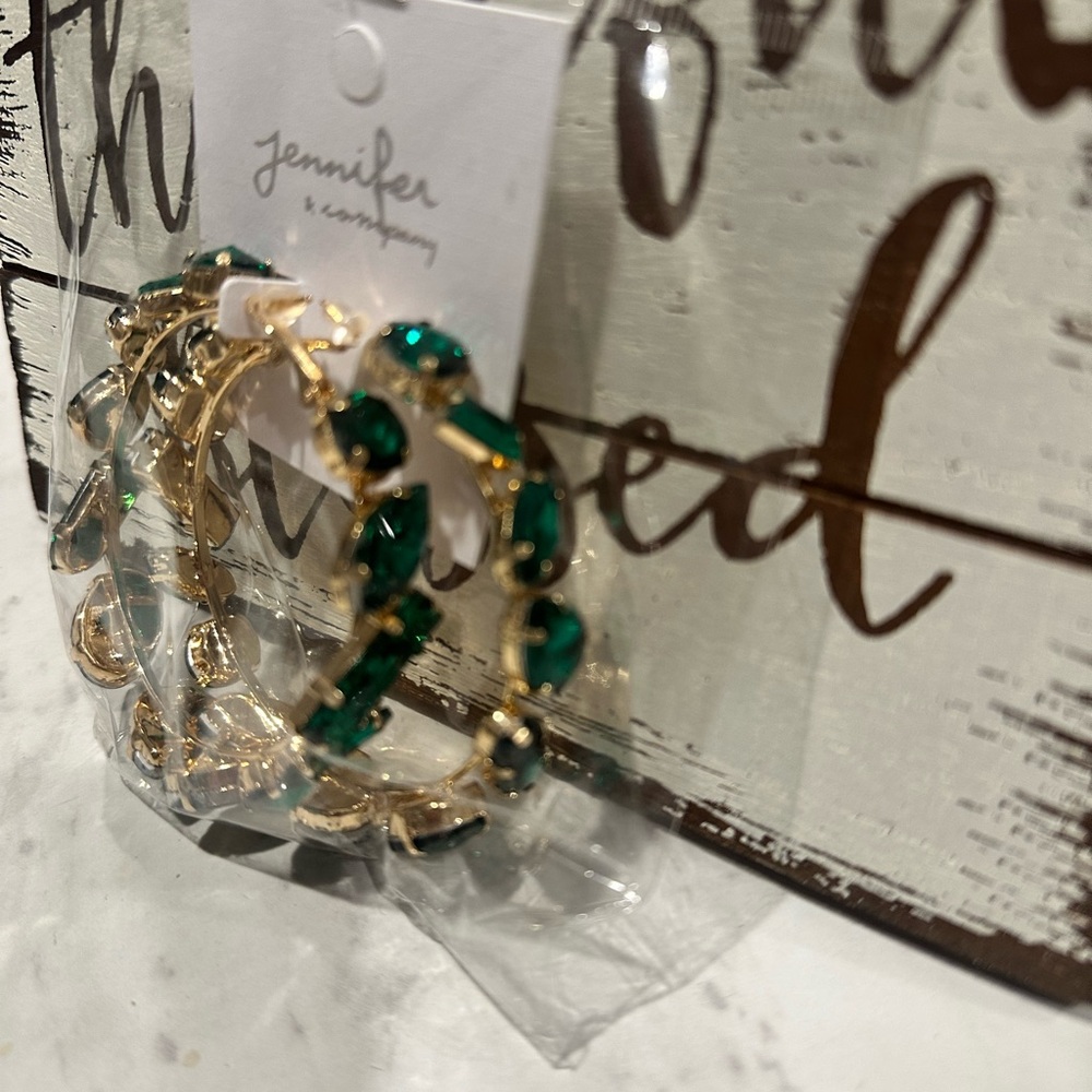 Gold and Green Hoop Earrings